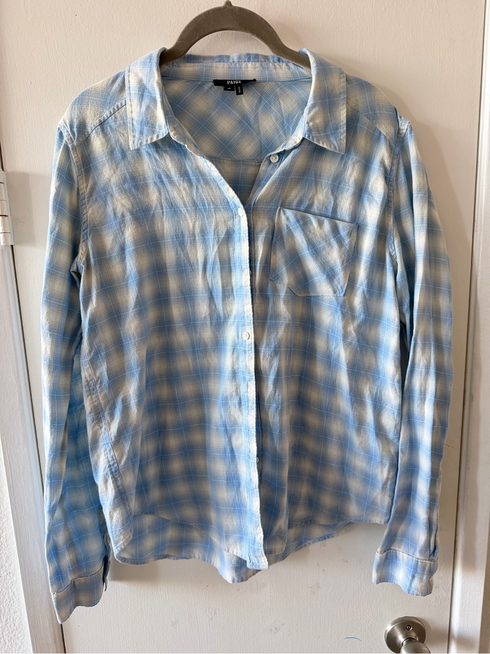 PAIGE Mya Blue White Plaid Button Down Shirt